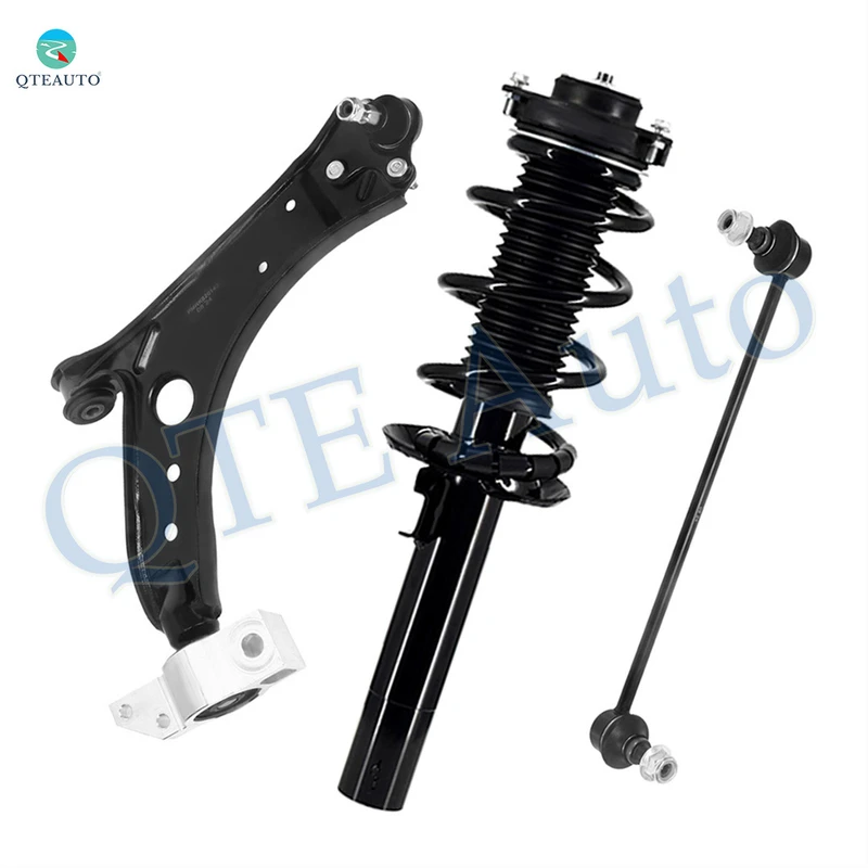 Set of 3 Front Right Lower Control Arm-Sway Bar Link-Quick Complete Strut-Coil Spring Assembly For 2010-2013 Volkswagen GTI