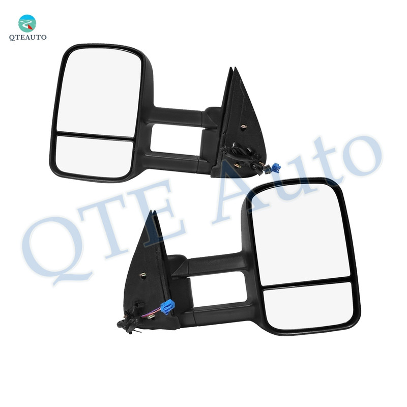 Left & Right Side Mirror, Power Adjust Heated Textured Black Manual Folding For 2003-2006 Chevrolet Silverado 3500 With Blind Spot Monitor; W/o Signal Light, Memory & Auto-Dimming