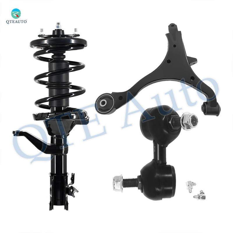 Set of 3 Front Right Lower Control Arm-Sway Bar Link-Quick Complete Strut-Coil Spring Assembly For 2002-2004 Honda CR-V