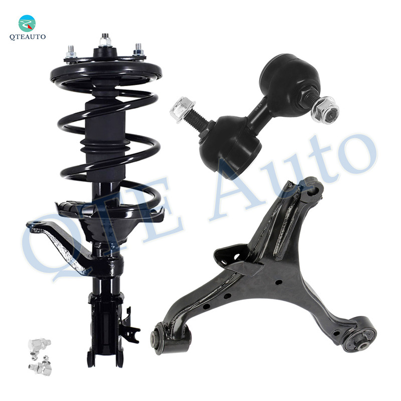 Set of 3 Front Right Lower Control Arm-Sway Bar Link-Quick Complete Strut-Coil Spring Assembly For 2001 2002 Honda Civic