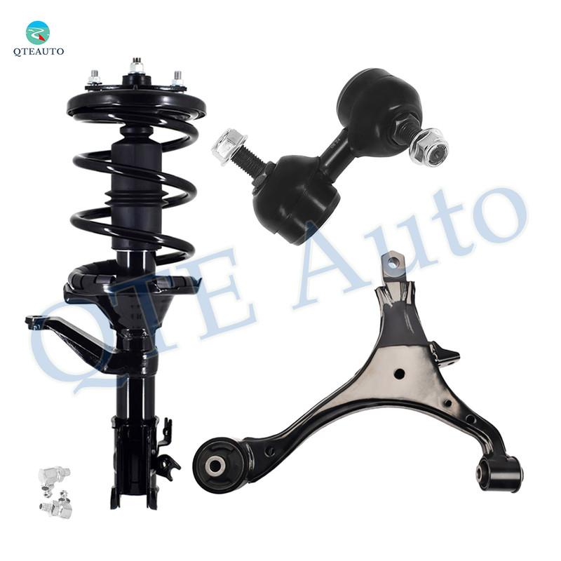 Set of 3 Front Right Lower Control Arm-Sway Bar Link-Quick Complete Strut-Coil Spring Assembly For 2005 2006 Honda CR-V