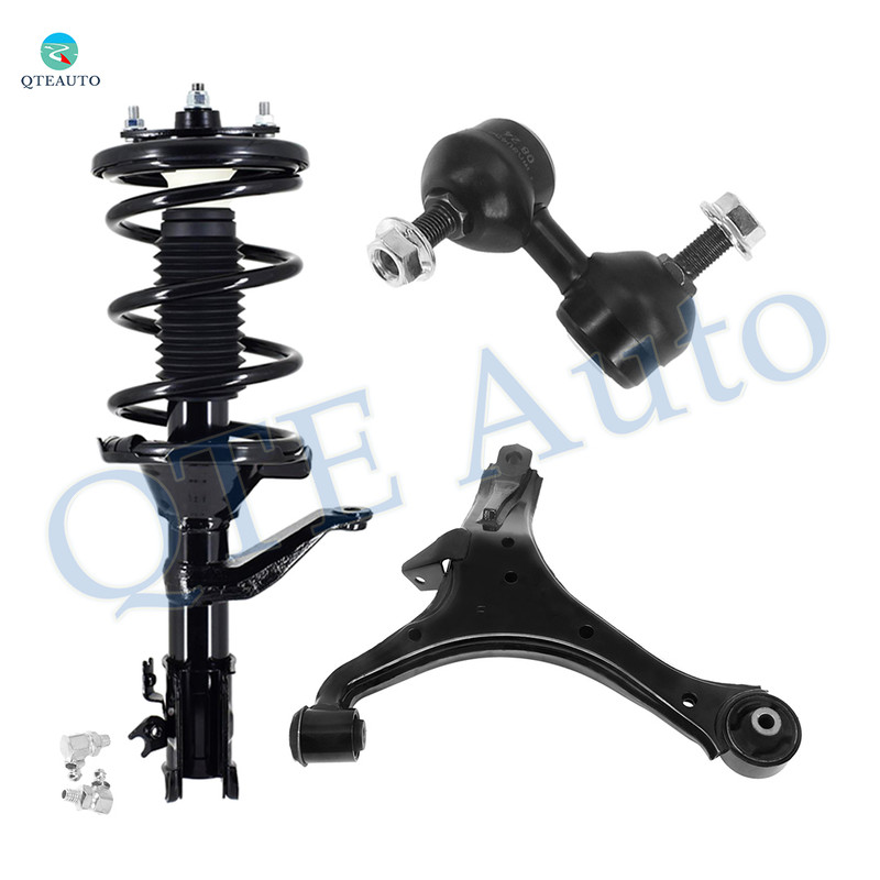 Set of 3 Front Left Lower Control Arm-Sway Bar Link-Quick Complete Strut-Coil Spring Assembly For 2003-2006 Honda Element