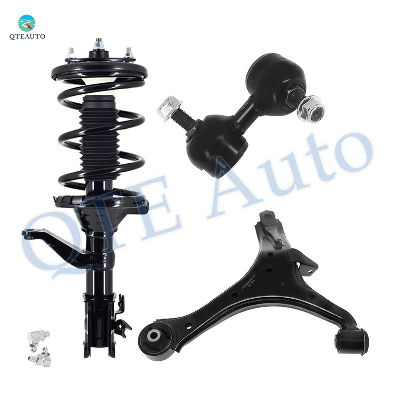 Set of 3 Front Right Lower Control Arm-Sway Bar Link-Quick Complete Strut-Coil Spring Assembly For 2003-2006 Honda Element