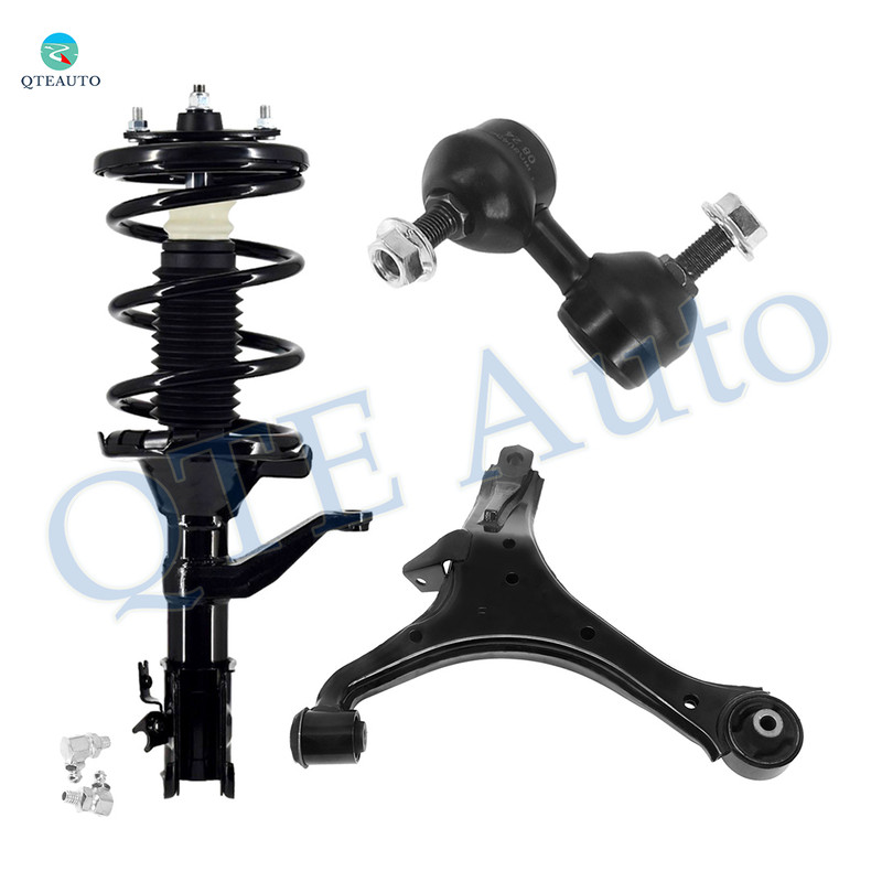 Set of 3 Front Left Lower Control Arm-Sway Bar Link-Quick Complete Strut-Coil Spring Assembly For 2007-2011 Honda Element