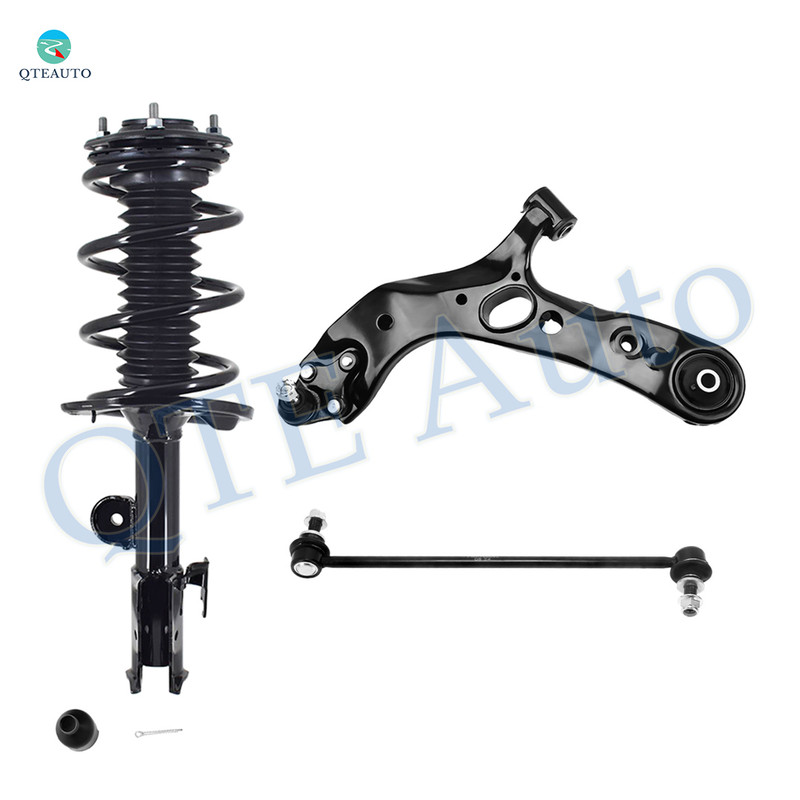 Set of 3 Front Left Lower Control Arm Ball Joint-Sway Bar Link-Quick Complete Strut-Coil Spring Assembly For 2006-2012 Toyota RAV4