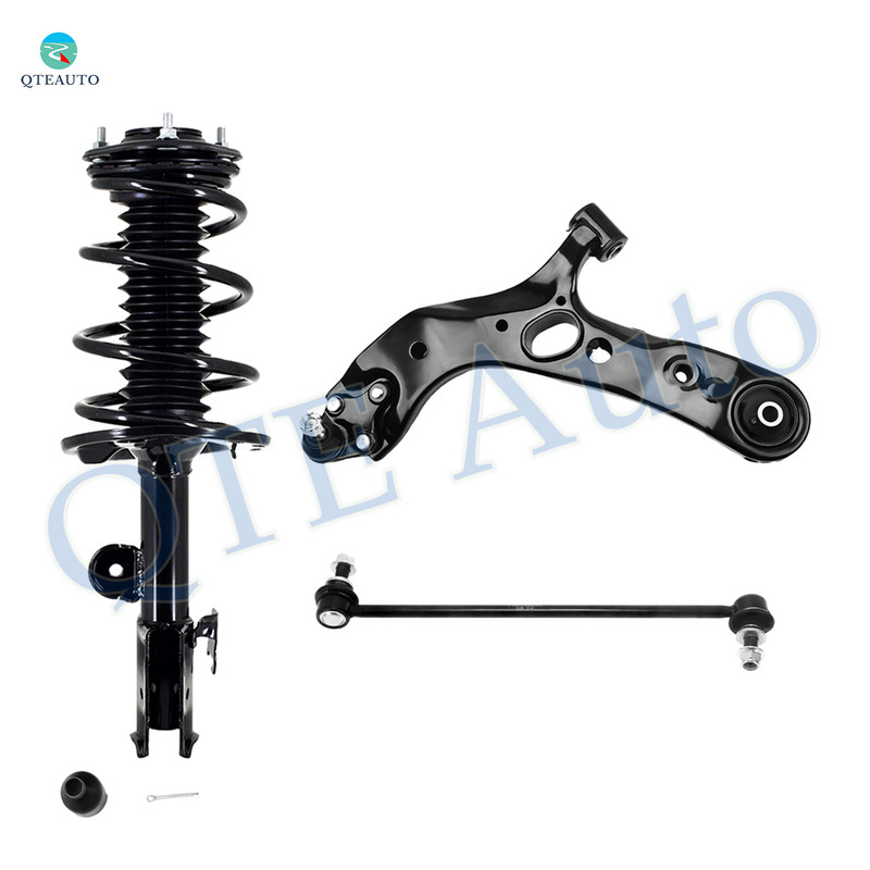 Set of 3 Front Left Lower Control Arm Ball Joint-Sway Bar Link-Quick Complete Strut-Coil Spring Assembly For 2013-2018 Toyota RAV4