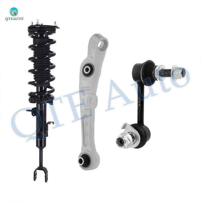 Set of 3 Front Left Lower Forward Control Arm-Sway Bar Link-Quick Complete Strut-Coil Spring Assembly For 2003 2004 Infiniti G35