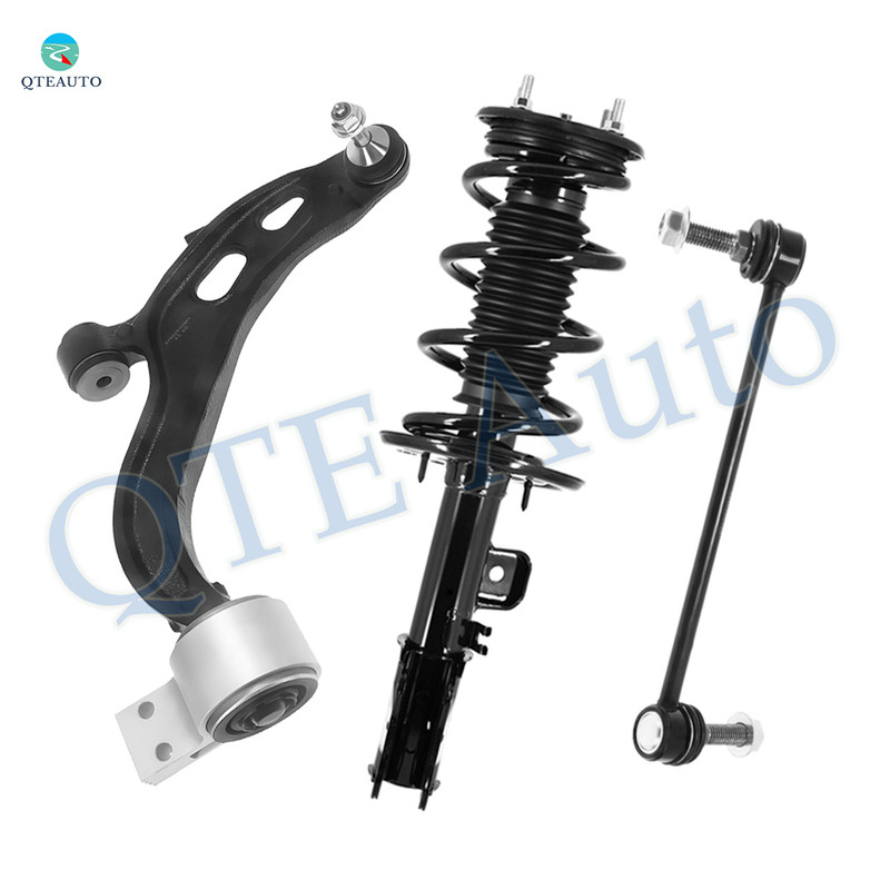 Set of 3 Front Left Lower Control Arm Ball Joint-Sway Bar Link-Quick Complete Strut-Coil Spring Assembly For 2013-2015 Ford Flex