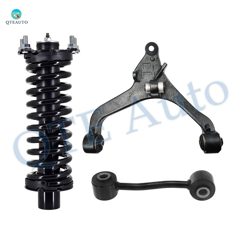 Set of 3 Front Right Lower Control Arm-Sway Bar Link-Quick Complete Strut-Coil Spring Assembly For 2002-2007 Jeep Liberty
