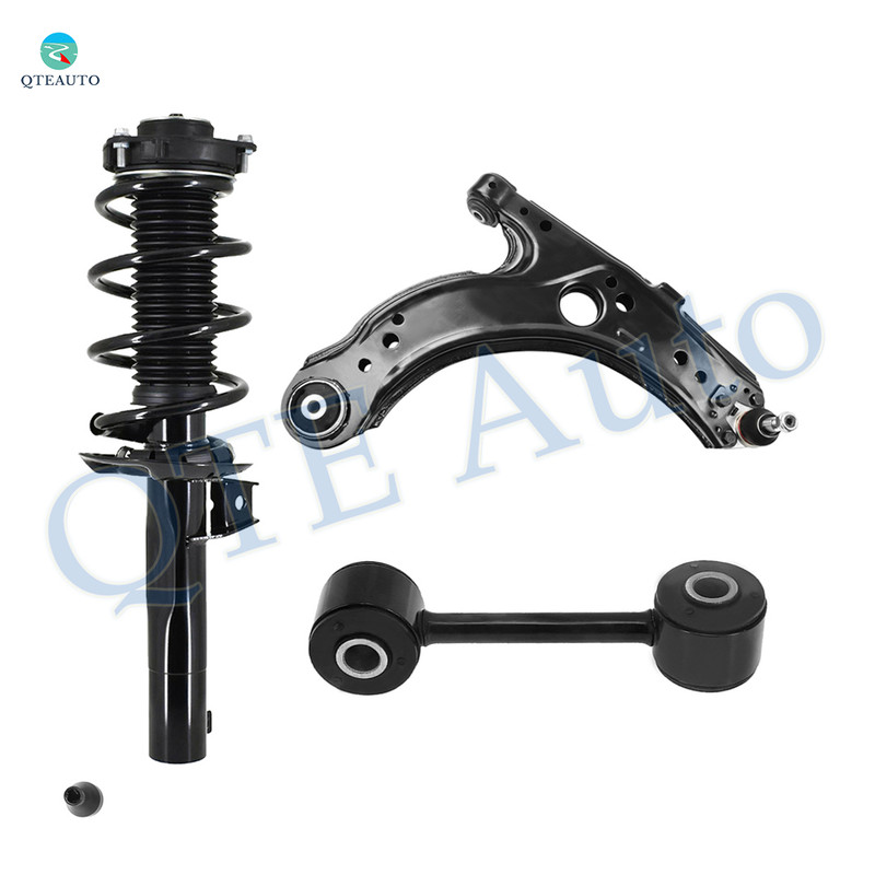 Set of 3 Front Right Lower Control Arm Ball Joint-Sway Bar Link-Quick Complete Strut-Coil Spring Assembly For 2005 2006 Volkswagen Jetta