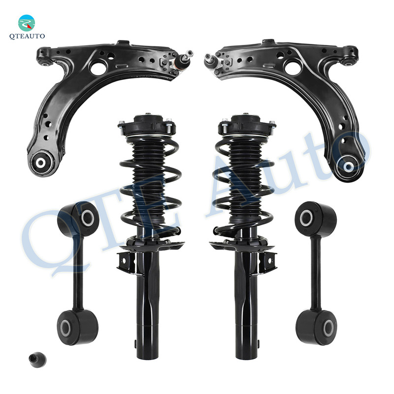 Set of 6 Front Lower Control Arm Ball Joint-Sway Bar Link-Quick Complete Strut-Coil Spring Assembly For 2005 2006 Volkswagen Jetta