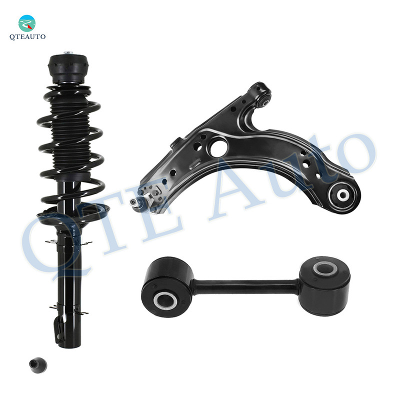 Set of 3 Front Left Lower Control Arm Ball Joint-Sway Bar Link-Quick Complete Strut-Coil Spring Assembly For 2001-2005 Volkswagen Jetta