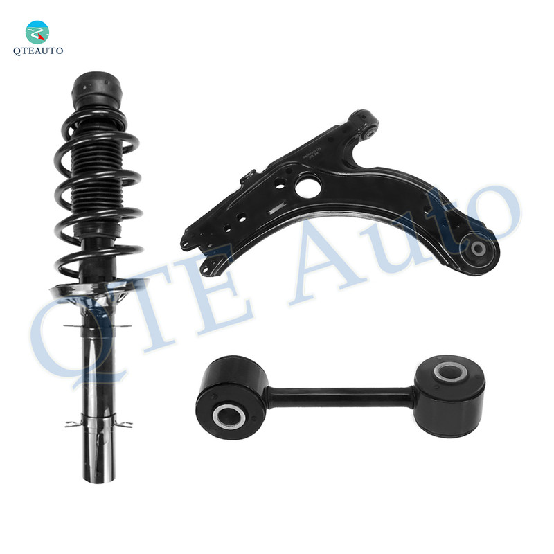 Set of 3 Front Lower Control Arm-Sway Bar Link-Quick Complete Strut-Coil Spring Assembly For 2003-2005 Volkswagen Beetle