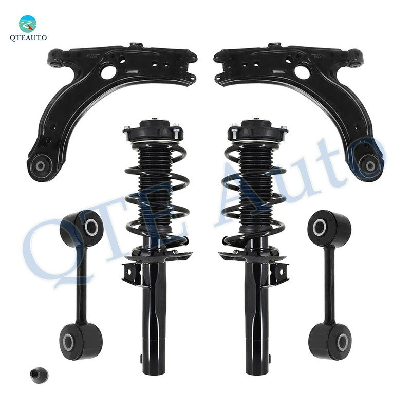 Set of 6 Front Lower Control Arm-Sway Bar Link-Quick Complete Strut-Coil Spring Assembly For 2005 2006 Volkswagen Jetta