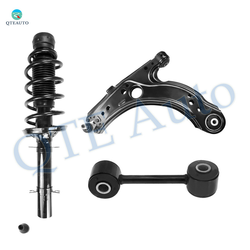 Set of 3 Front Left Lower Control Arm Ball Joint-Sway Bar Link-Quick Complete Strut-Coil Spring Assembly For 2003-2005 Volkswagen Beetle