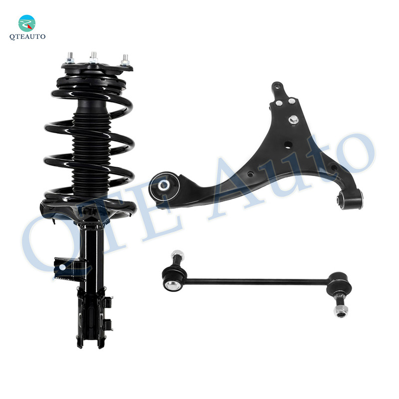 Set of 3 Front Right Lower Control Arm-Sway Bar Link-Quick Complete Strut-Coil Spring Assembly For 2011 2012 Hyundai Elantra