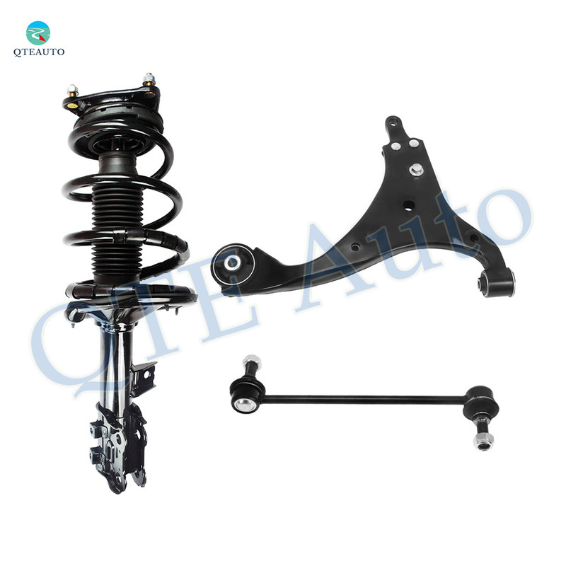 Set of 3 Front Right Lower Control Arm-Sway Bar Link-Quick Complete Strut-Coil Spring Assembly For 2009 2010 Hyundai Elantra