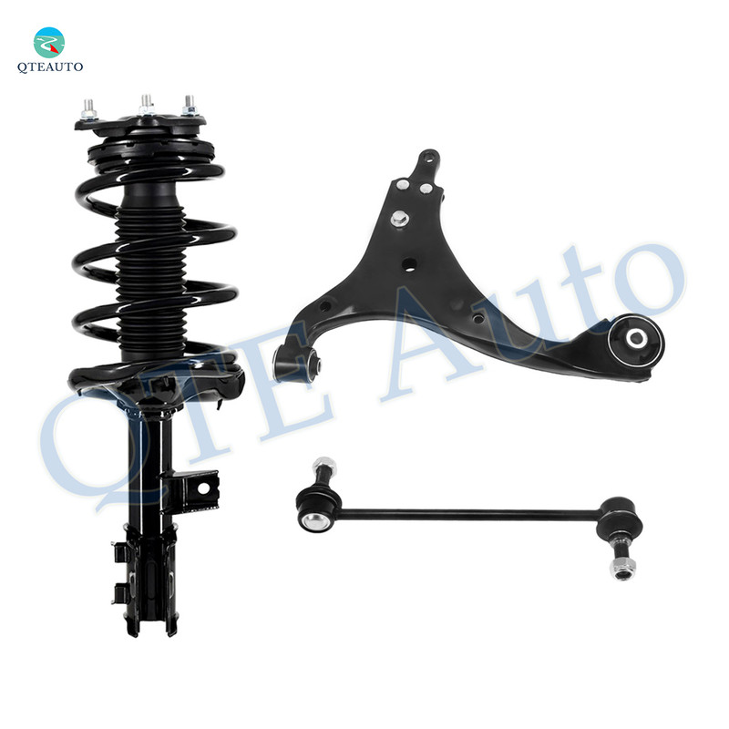 Set of 3 Front Left Lower Control Arm-Sway Bar Link-Quick Complete Strut-Coil Spring Assembly For 2011 2012 Hyundai Elantra