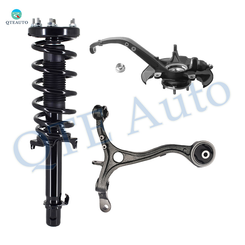 Set of 3 Front Right Lower Control Arm-Suspension Knuckle Assembly-Quick Complete Strut-Coil Spring Assembly For 2008-2012 Honda Accord