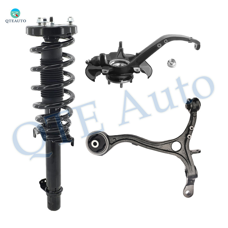 Set of 3 Front Left Lower Control Arm-Suspension Knuckle Assembly-Quick Complete Strut-Coil Spring Assembly For 2008-2012 Honda Accord L4