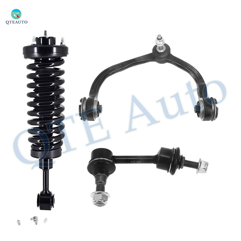 Set of 3 Front Left Upper Control Arm Ball Joint-Sway Bar Link-Quick Complete Strut-Coil Spring Assembly For 2003-2005 Ford Expedition
