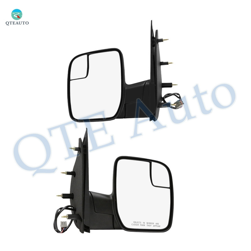 Driver & Passenger Side Mirrors, Power Adjust Non-Heated Textured Black Manual Folding For 2010-2014 Ford E-250 No Signal Light No Blind Spot Feature No Memory
