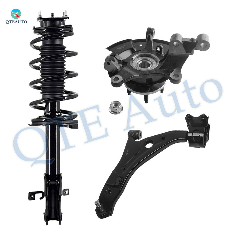 Set of 3 Front Left Lower Control Arm Ball Joint-Suspension Knuckle Assembly-Quick Complete Strut-Coil Spring Assembly For 2012-2014 Ford Edge
