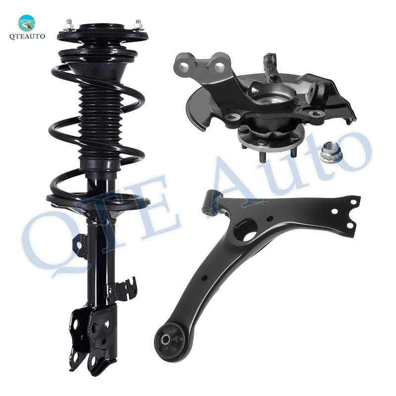 Set of 3 Front Right Lower Control Arm-Suspension Knuckle Assembly-Quick Complete Strut-Coil Spring Assembly For 2009 2010 Toyota Corolla