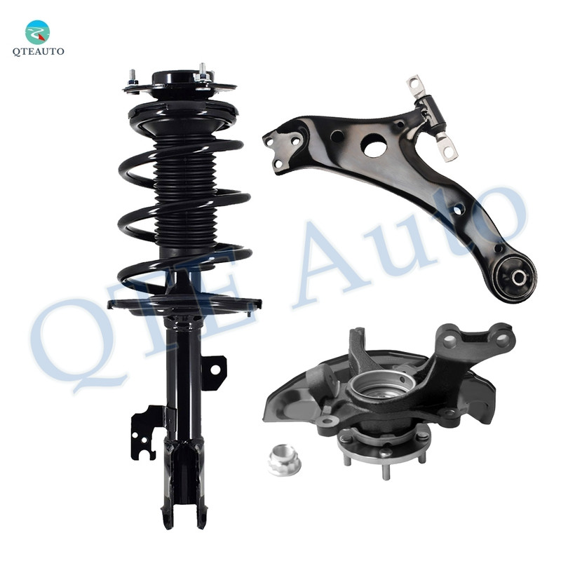 Set of 3 Front Left Lower Control Arm Ball Joint-Suspension Knuckle Assembly-Quick Complete Strut-Coil Spring Assembly For 2007-2009 Toyota Camry FWD