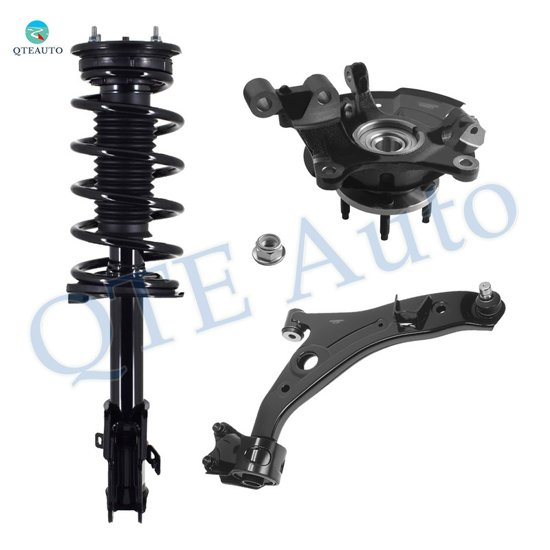 Set of 3 Front Right Lower Control Arm Ball Joint-Suspension Knuckle Assembly-Quick Complete Strut-Coil Spring Assembly For 2007 2008 Ford Edge