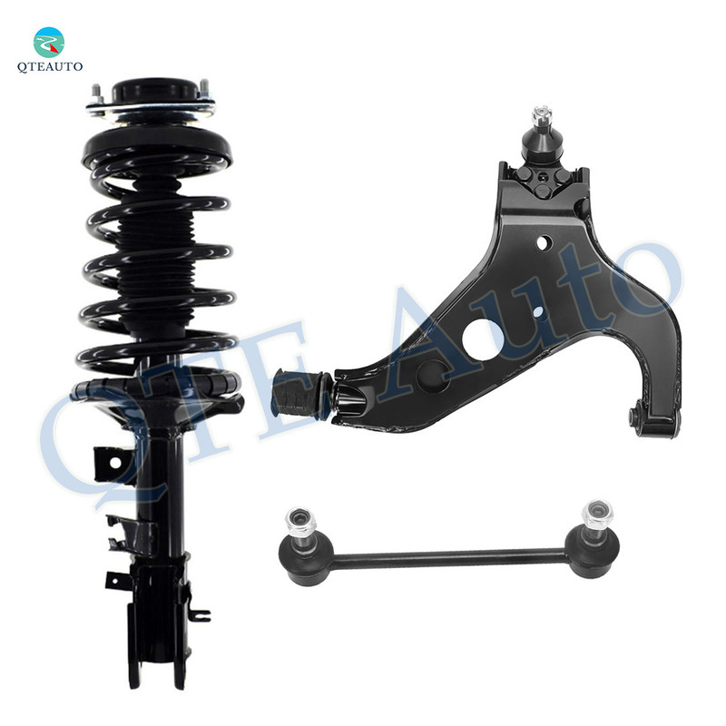 Set of 3 Front Right Lower Control Arm-Sway Bar Link-Quick Complete Strut-Coil Spring Assembly For 1997 1998 Infiniti QX4