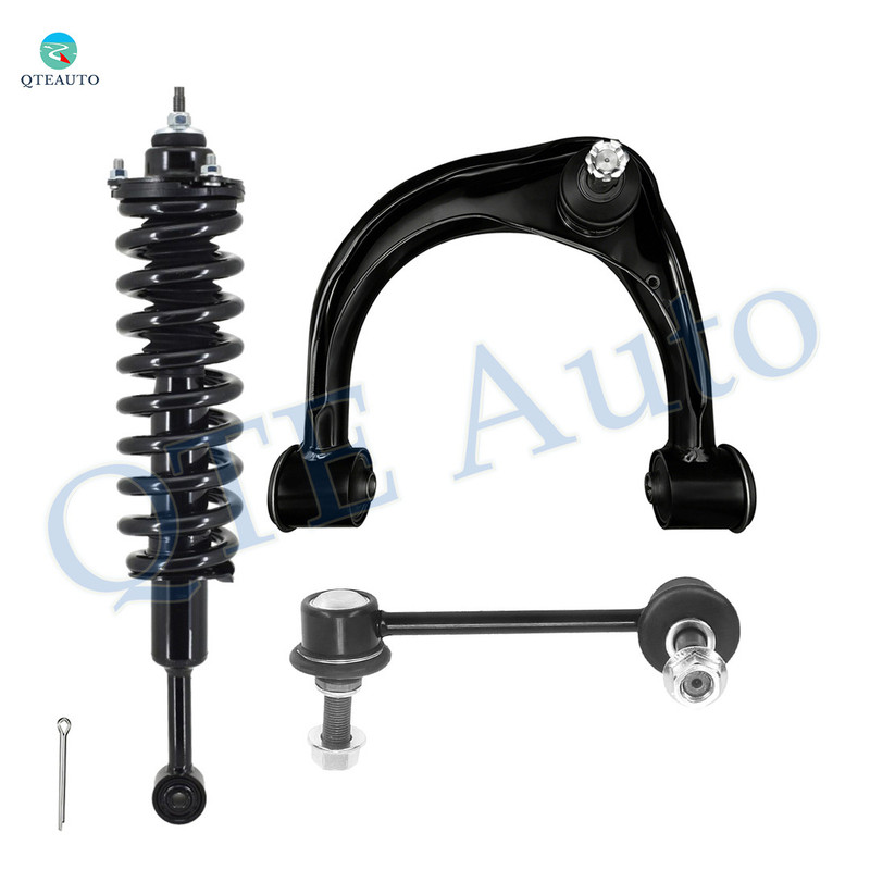 Set of 3 Front Left Upper Control Arm Ball Joint-Sway Bar Link-Quick Complete Strut-Coil Spring Assembly For 2003-2009 Toyota 4Runner