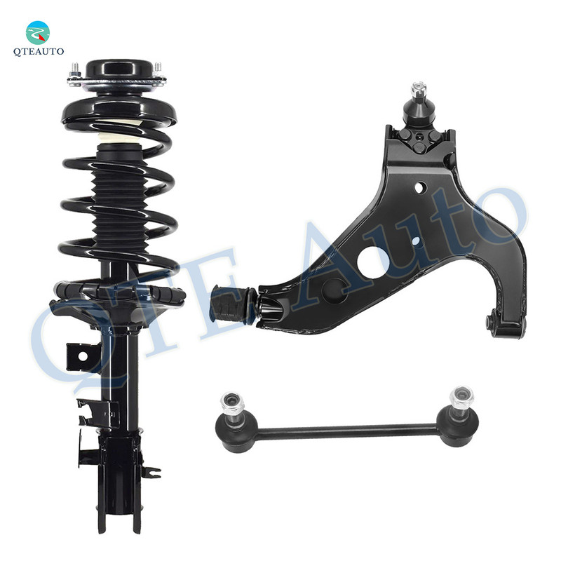 Set of 3 Front Right Lower Control Arm-Sway Bar Link-Quick Complete Strut-Coil Spring Assembly For 2002-2004 Nissan Pathfinder 4WD