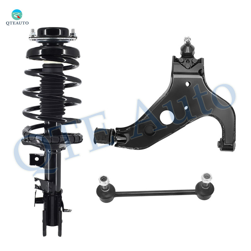 Set of 3 Front Right Lower Control Arm-Sway Bar Link-Quick Complete Strut-Coil Spring Assembly For 2002-2004 Nissan Pathfinder