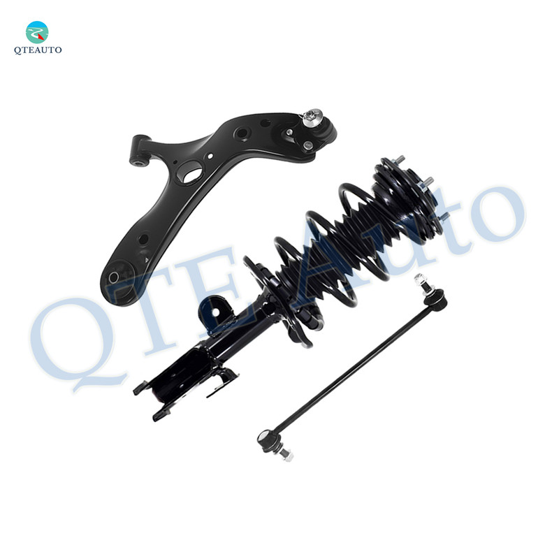 Set of 3 Front Left Lower Control Arm Ball Joint-Sway Bar Link-Quick Complete Strut-Coil Spring Assembly For 2010-2015 Toyota Prius