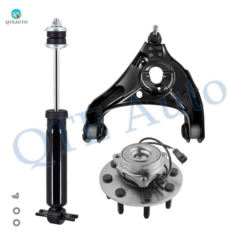 Set of 3 Front Left Lower Control Arm Ball Joint-Wheel Hub Bearing Assembly-Shock Absorber For 2006-2008 Dodge RAM 1500 RWD