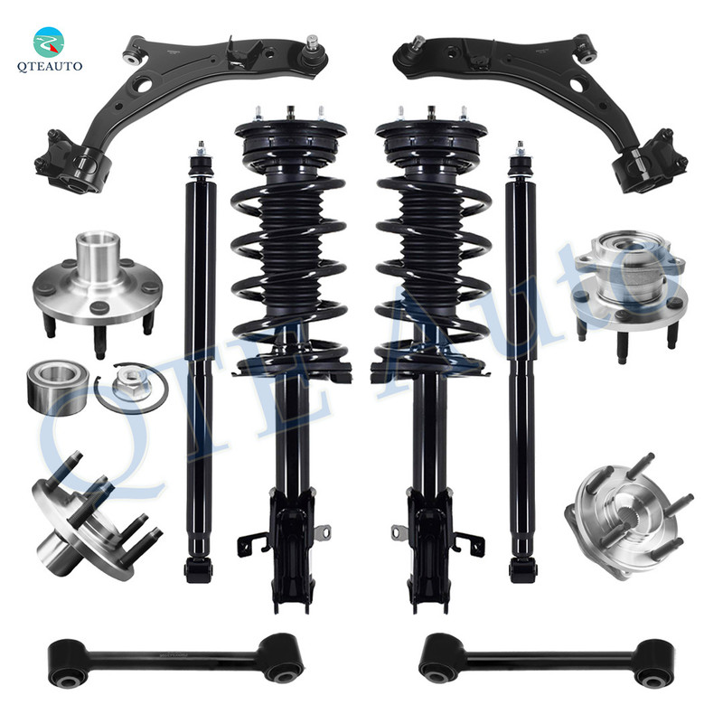Set of 12 Front Lower Control Arm Ball Joint-Wheel Hub Bearing Assembly-Quick Complete Strut-Coil Spring Assembly-Rear Lower Forward Control Arm-Wheel Hub Bearing Assembly-Shock Absorber For 2009 2010 Ford Edge