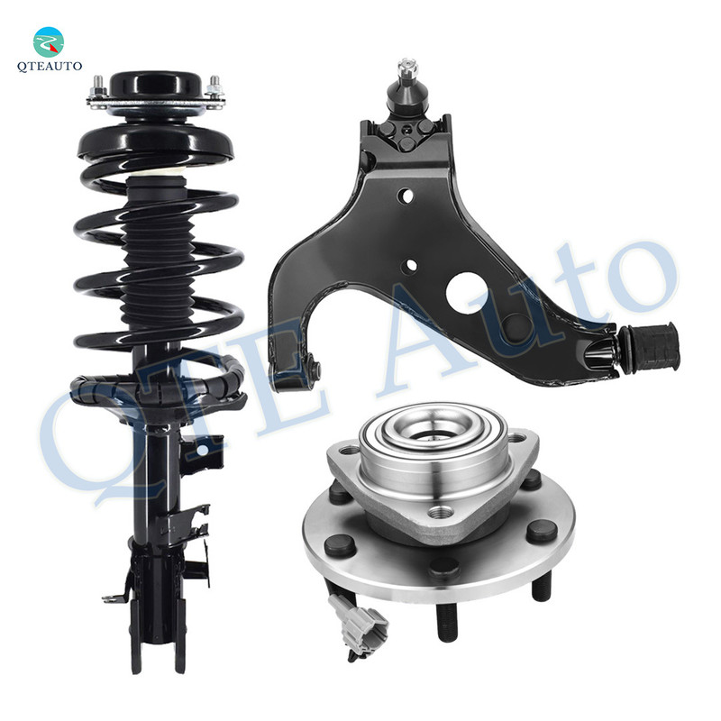 Set of 3 Front Left Lower Control Arm-Wheel Hub Bearing Assembly-Quick Complete Strut-Coil Spring Assembly For 2004 Nissan Pathfinder RWD