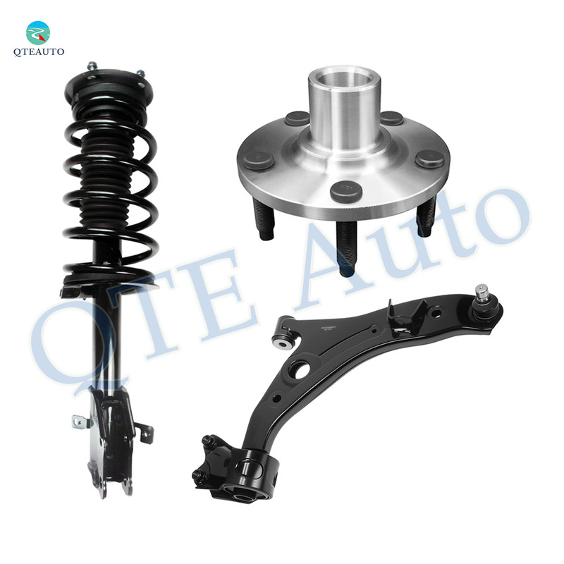 Set of 3 Front Right Lower Control Arm Ball Joint-Wheel Hub Bearing Assembly-Quick Complete Strut-Coil Spring Assembly For 2007 2008 Lincoln MKX