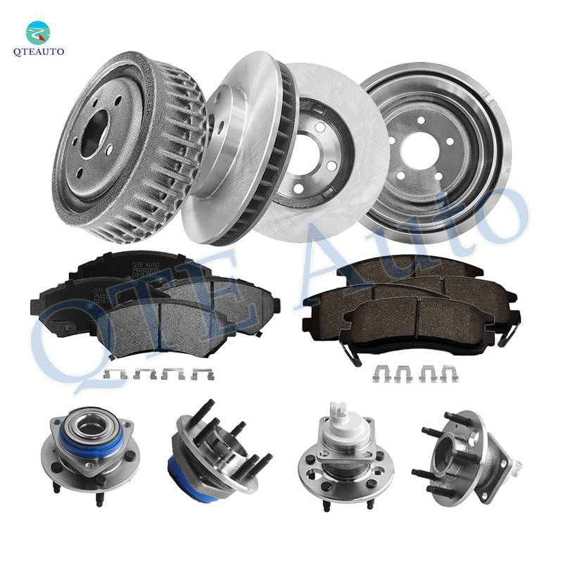 Set of 16 Front 278mm Brake Disc Rotors-Wheel Hub Bearing Assembly-Ceramic Brake Pad Kit-Rear 276.1mm Brake Drum-Wheel Hub Bearing Assembly-Ceramic Brake Pad Kit For 2003-2005 Chevrolet Venture