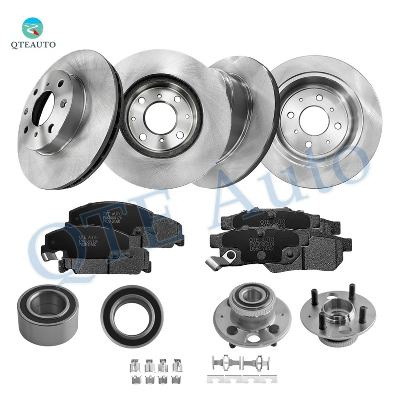 Set of 16 Front 239mm Brake Disc Rotors-Ceramic Brake Pad Kit-Wheel Bearing-Rear 238mm Brake Disc Rotors-D564 7443 Ceramic Brake Pad Kit-Wheel Hub Bearing Assembly For 1992 Honda Civic