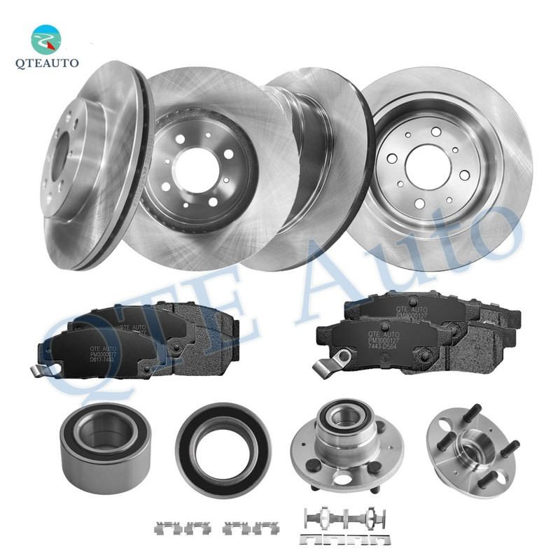 Set of 16 Front 261.5mm Brake Disc Rotors-Ceramic Brake Pad Kit-Wheel Bearing-Rear 238mm Brake Disc Rotors-Ceramic Brake Pad Kit-Wheel Hub Bearing Assembly For 1994-1998 Acura Integra
