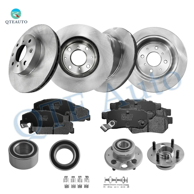 Set of 16 Front 239mm Brake Disc Rotors-Ceramic Brake Pad Kit-Wheel Bearing-Rear 238mm Brake Disc Rotors-7443-D564 Ceramic Brake Pad Kit-Wheel Hub Bearing Assembly For 1992 Honda Civic