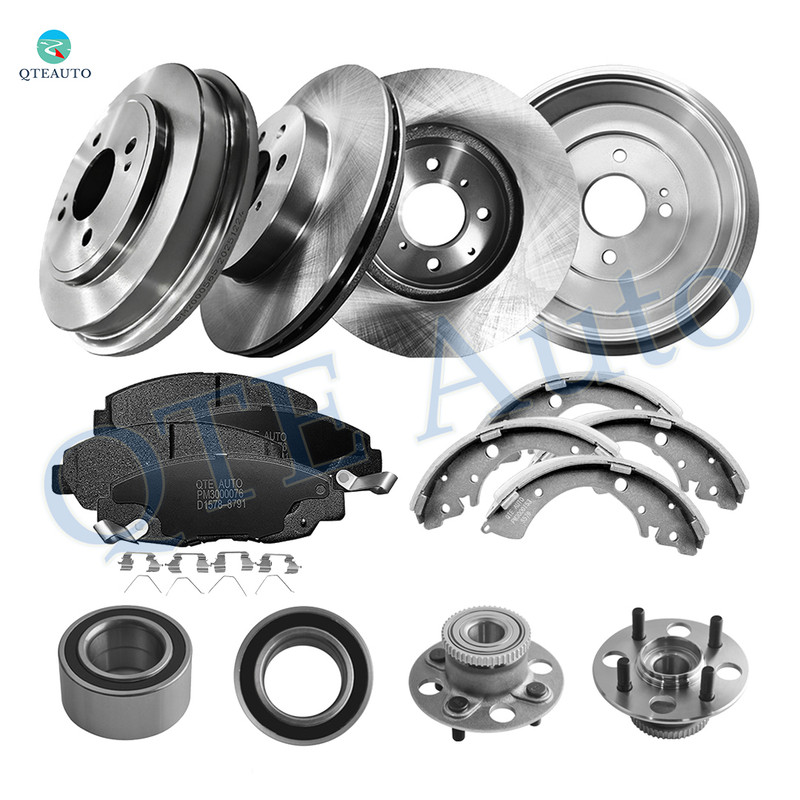 Set of 16 Front 262mm Brake Disc Rotors-Wheel Bearing-Ceramic Brake Pad Kit-Rear 246mm Brake Drum-Wheel Hub Bearing Assembly-Drum Brake Shoe For 2001-2005 Honda Civic