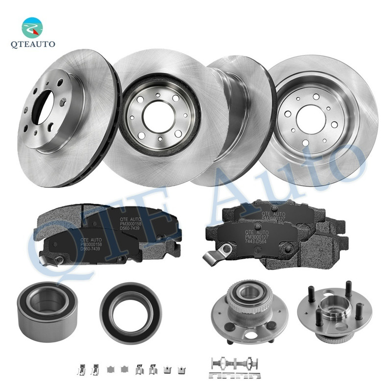 Set of 16 Front 239mm Brake Disc Rotors-Ceramic Brake Pad Kit-Wheel Bearing-Rear 238mm Brake Disc Rotors-Ceramic Brake Pad Kit-Wheel Hub Bearing Assembly For 1992 Honda Civic