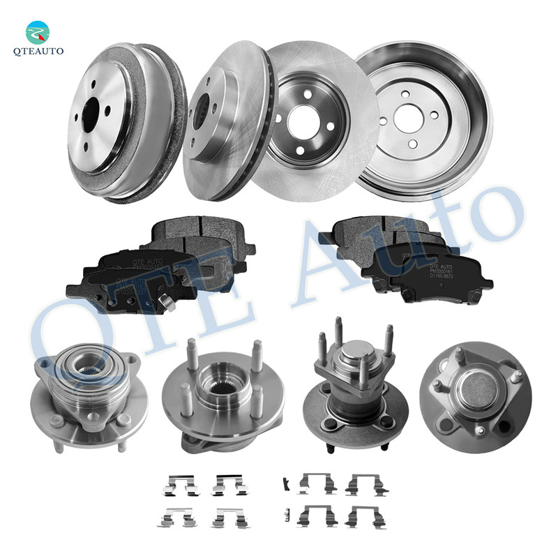 Set of 16 Front 256.05mm Brake Disc Rotors-Ceramic Brake Pad Kit-Wheel Hub Bearing Assembly-Rear 271mm Brake Drum-Ceramic Brake Pad Kit-Wheel Hub Bearing Assembly For 2008 Chevrolet Cobalt