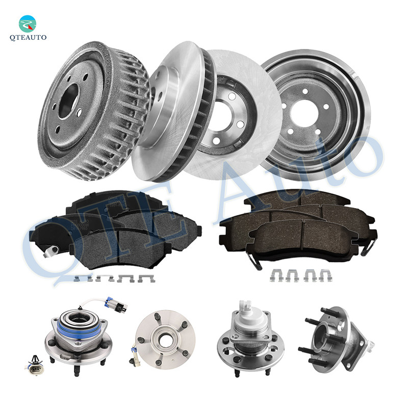Set 16 Front 278mm Brake Disc Rotors-Wheel Bearing-Ceramic Brake Pad Kit-Rear 276.1mm Brake Drum-Wheel Hub Bearing Assembly-Ceramic Brake Pad Kit For 2003 2004 Pontiac Montana