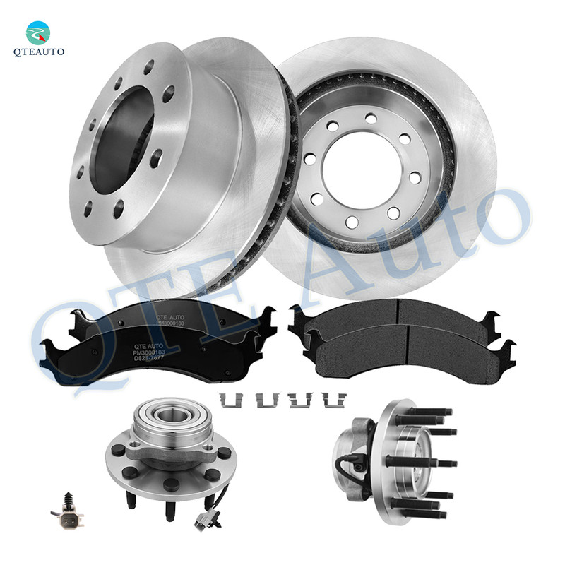 Set of 8 Front 326.5mm Brake Disc Rotors-Wheel Bearing-Ceramic Brake Pad Kit For 2000-2002 Dodge RAM 3500