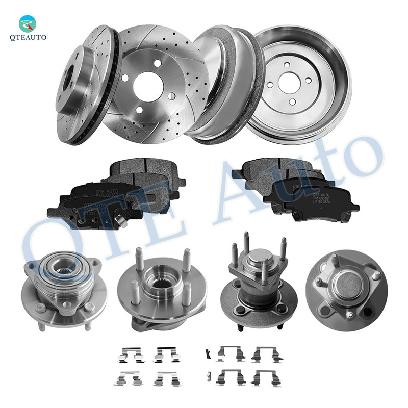 Set of 12 Front 256mm Brake Disc Rotors-Ceramic Brake Pad Kit-Wheel Hub Bearing Assembly-Rear 271mm Brake Drum-Ceramic Brake Pad Kit-Wheel Hub Bearing Assembly For 2008 Chevrolet Cobalt