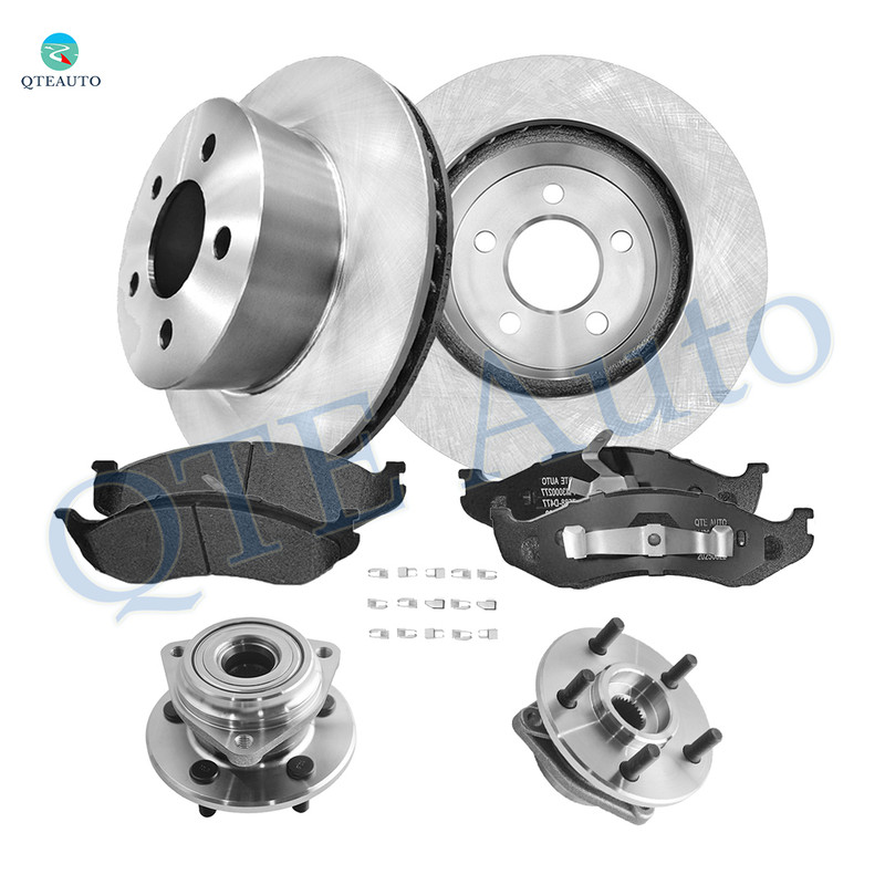 Set of 8 Front 280mm Brake Disc Rotors-Wheel Hub Bearing Assembly-Ceramic Brake Pad Kit For 1999 Jeep TJ